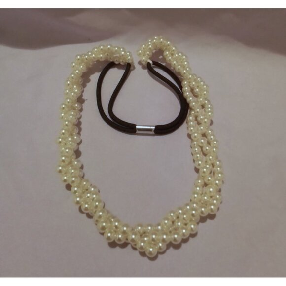 Vintage Elegant Faux Pearl Braided Headband With Stretch Elastic - Picture 1 of 2